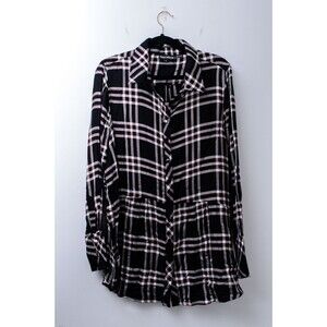 Tolani Top L button up shirt L black plaid india embroidered back hit